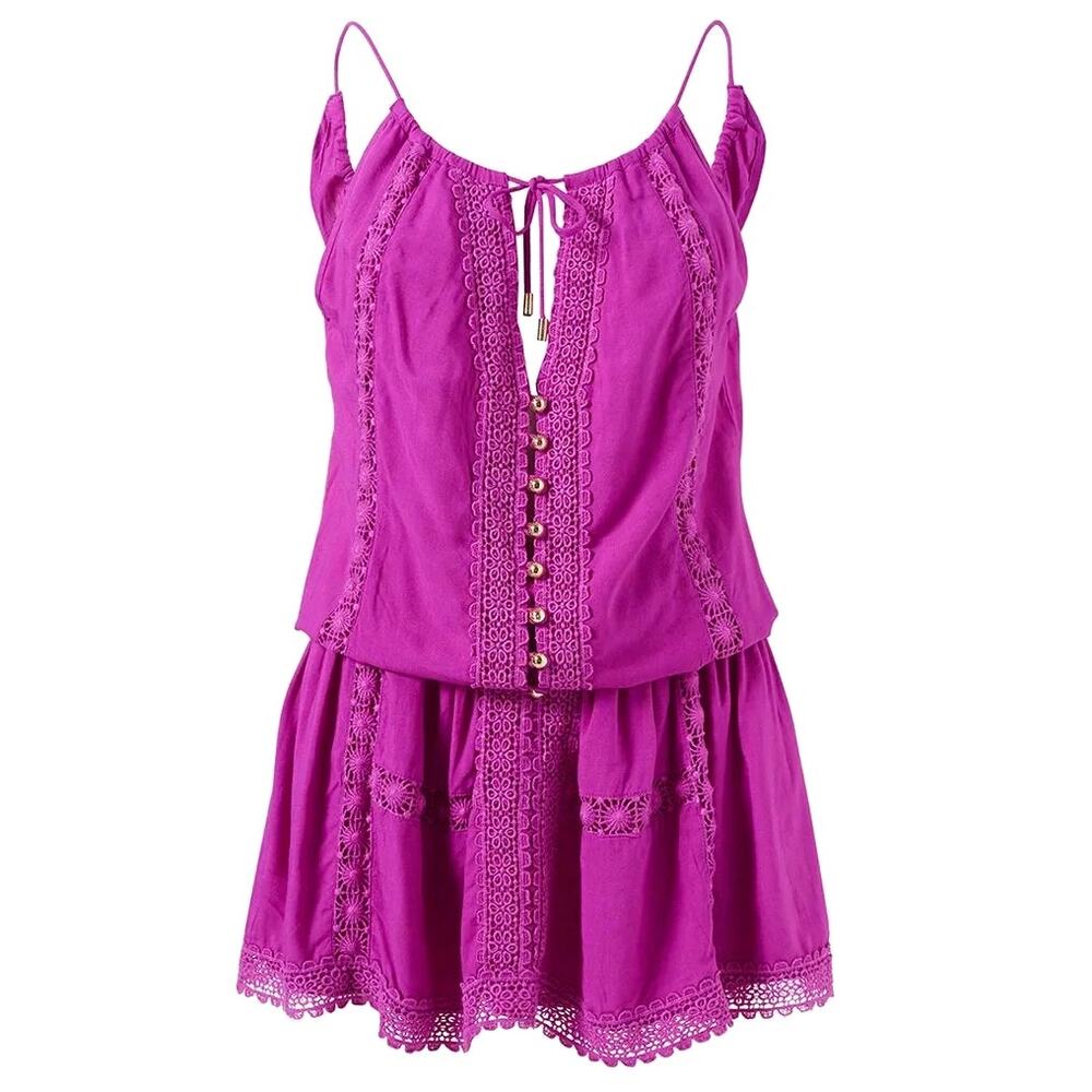 Melissa Odabash Chelsea Short Dress Viola Magenta Lace Trim Medium - Picture 5 of 11